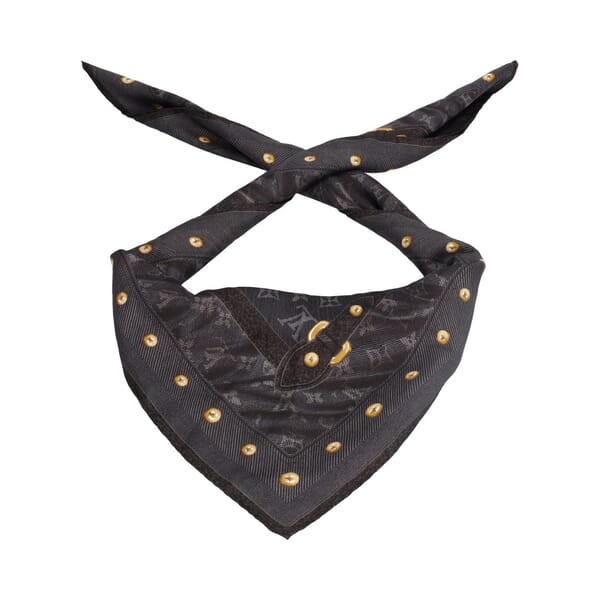 Silk Denim Monogram Scarf Black/Grey