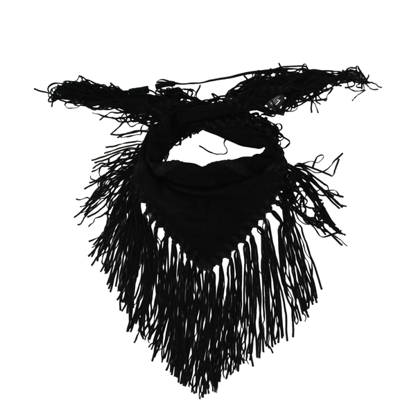 Suede Fringe Triangle Scarf Black