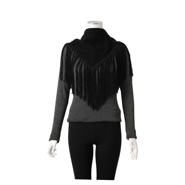 Suede Fringe Triangle Scarf Black