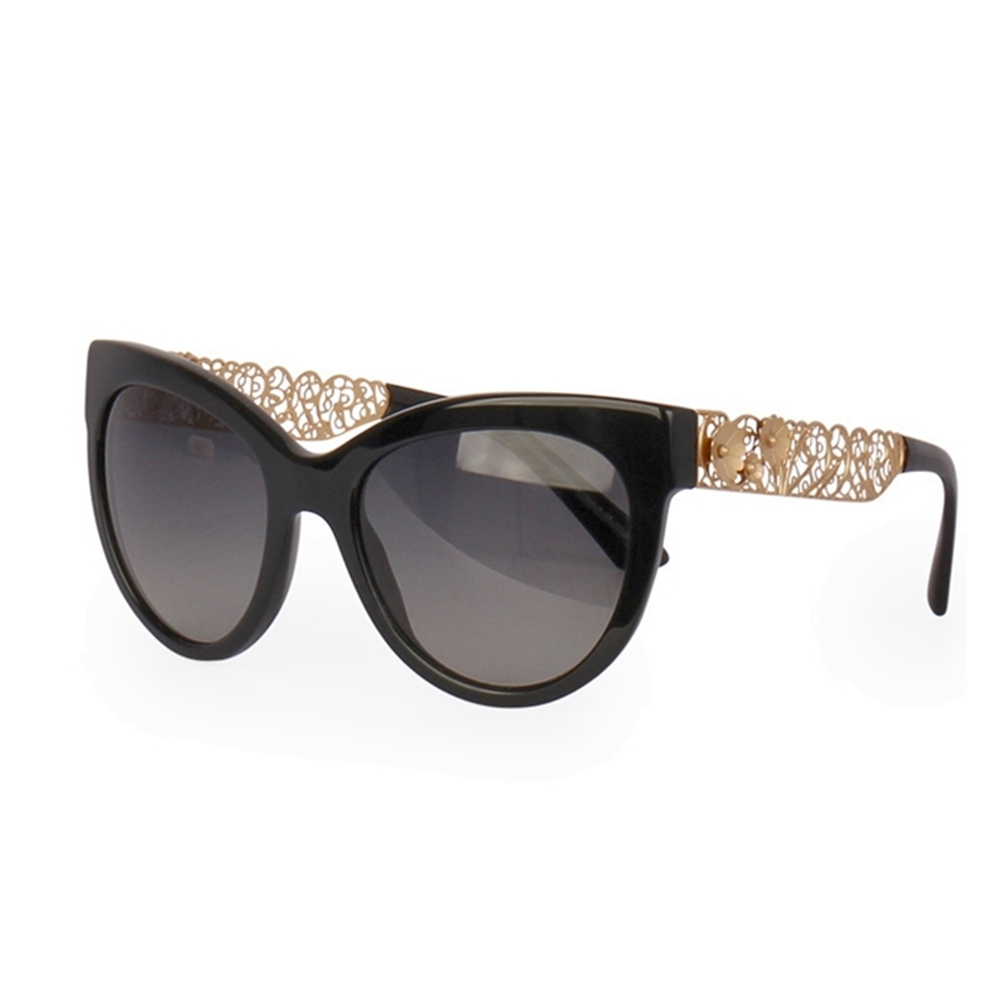 DOLCE & GABBANA Gold Flower Sunglasses DG4211 Black | Luxity display picture 2