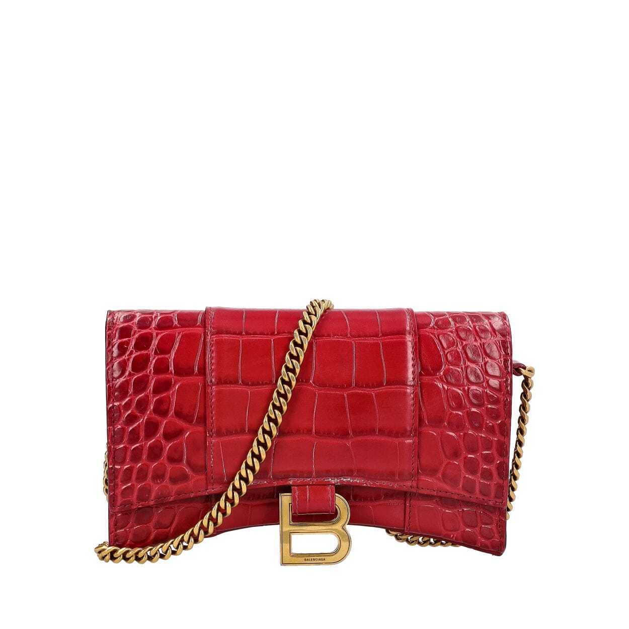 Croc Embossed Hourglass Chain Wallet Plum
