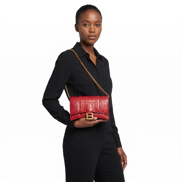 Croc Embossed Hourglass Chain Wallet Plum