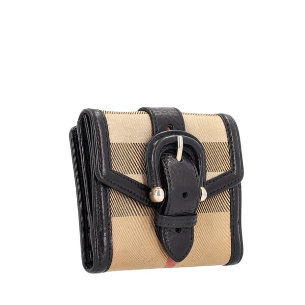 Vintage Canvas/Leather Compact Buckle Wallet Beige/Black