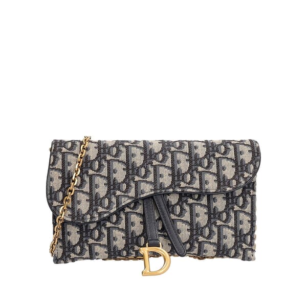 小物 Christian Dior / monogram jacquard stall CHRISTIAN DIOR Oblique Jacquard Small Saddle Chain Pouch Blue | Luxity