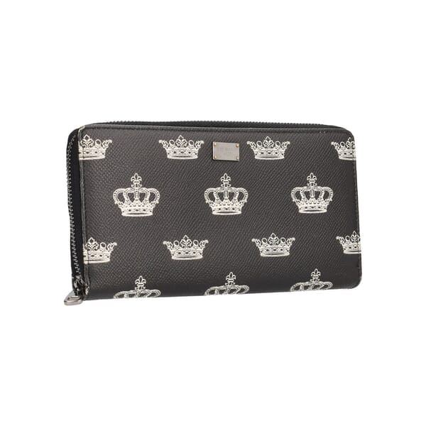 Leather Crown Print Continental Wallet Black/White