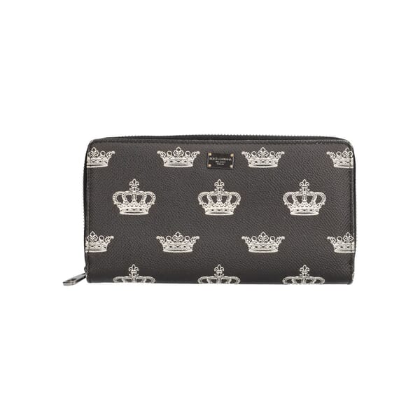 Leather Crown Print Continental Wallet Black/White