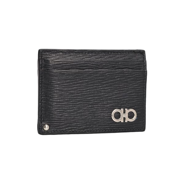 Leather Gancini Card Holder Black