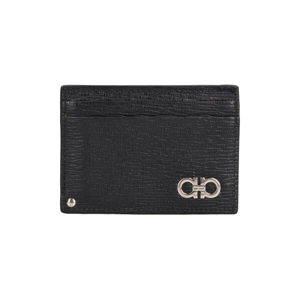 Leather Gancini Card Holder Black