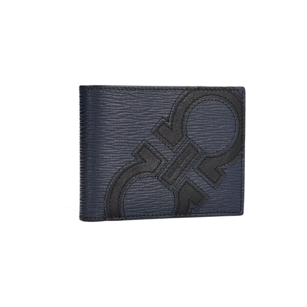 Leather Gancini Bi-Fold Wallet Navy/Black