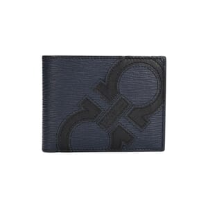 Leather Gancini Bi-Fold Wallet Navy/Black