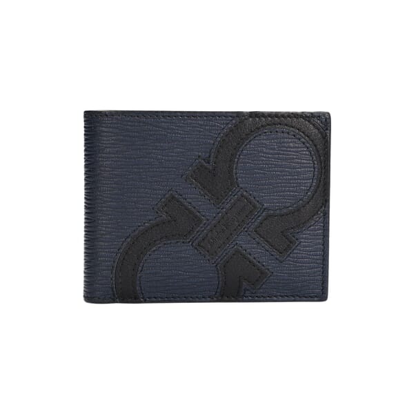 Leather Gancini Bi-Fold Wallet Navy/Black