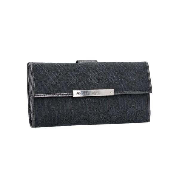 Canvas/Leather Trim Continental Wallet Black