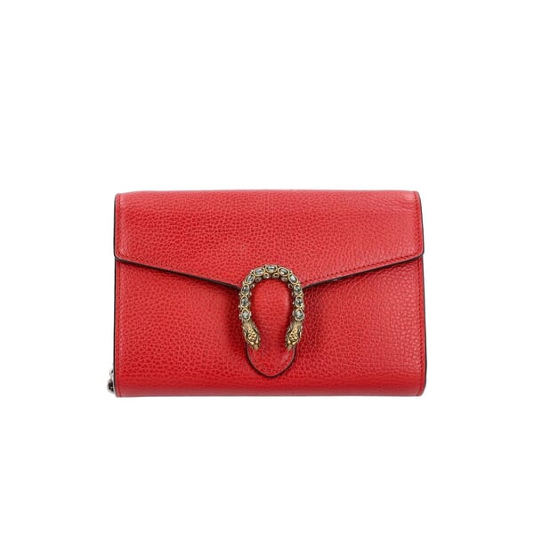 Leather GG Dionysus Chain Wallet Red