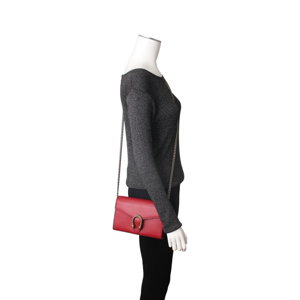 Leather GG Dionysus Chain Wallet Red