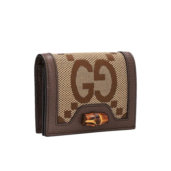Leather/Canvas Jumbo GG Diana Wallet Beige/Brown