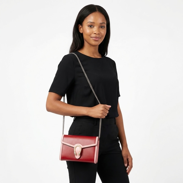 Leather Dionysus Chain Wallet Red/Pink