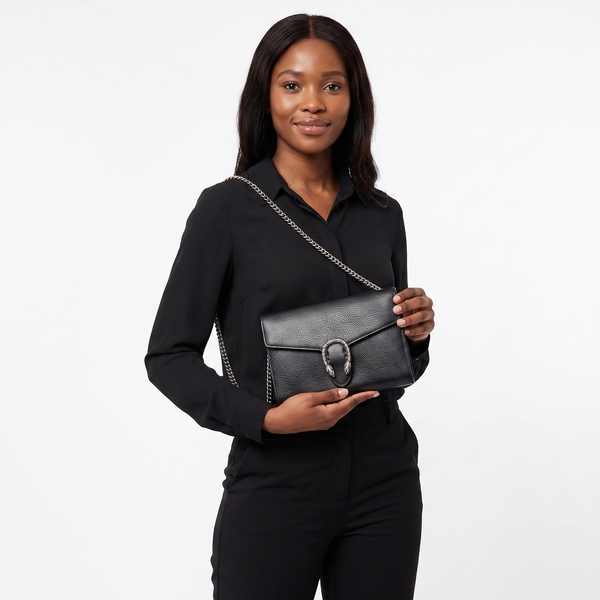 Leather Dionysus Chain Wallet Black
