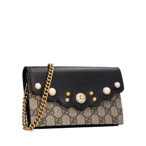 Leather/Supreme GG Scalloped Chain Wallet Beige/Black, view 3