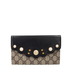 Leather/Supreme GG Scalloped Chain Wallet Beige/Black, view 4