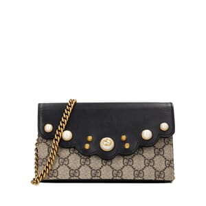 Leather/Supreme GG Scalloped Chain Wallet Beige/Black
