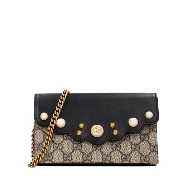Leather/Supreme GG Scalloped Chain Wallet Beige/Black