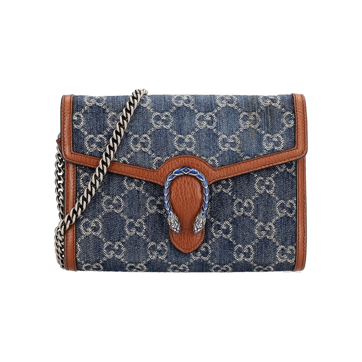 Denim GG Dionysus Chain Wallet Blue/Brown