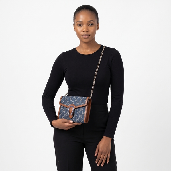 Denim GG Dionysus Chain Wallet Blue/Brown