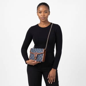 Denim GG Dionysus Chain Wallet Blue/Brown, view 9
