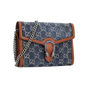 Denim GG Dionysus Chain Wallet Blue/Brown, view 2